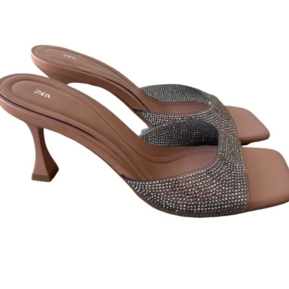 ZARA Silver Metallic Clear Disco Party High Slip On Heels Shoes Size 40 - Picture 2 of 7
